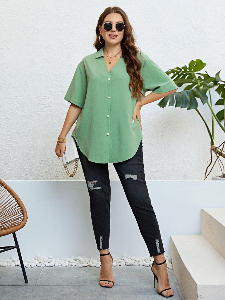Johnny Collar Half Sleeve Shirt (Online Only) - Made by Trendsi , available in exclusive, june, online, Plus size, Ship From Overseas, Shirts, Short Sleeve, tops , located in Panama City, FL.