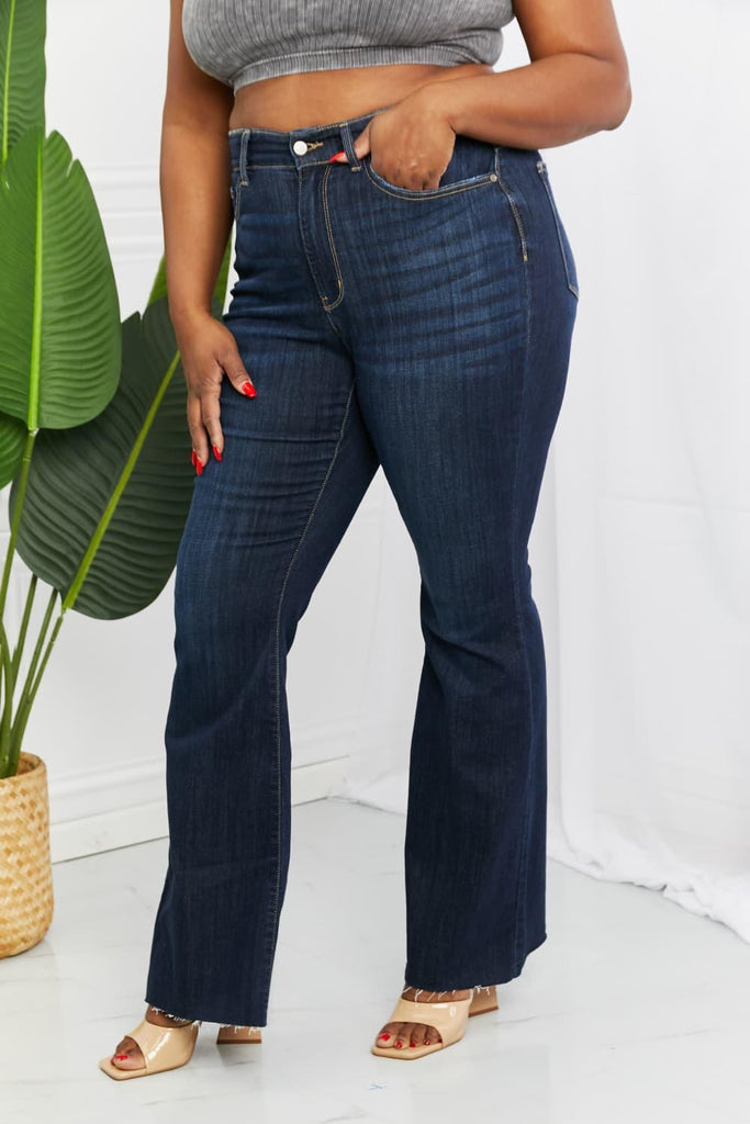 Judy Blue Tiffany Full Size Mid Rise Flare Jeans (Online Only) - Made by Trendsi , available in jeans, Judy Blue, may, Ship from USA , located in Panama City, FL.