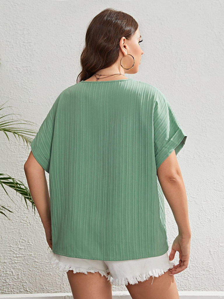 Plus Size Buttoned V-Neck Short Sleeve Top (Online Only) - Made by Trendsi , available in exclusive, june, online, Plus size, Ship From Overseas, shirts, Short Sleeve, tops , located in Panama City, FL.