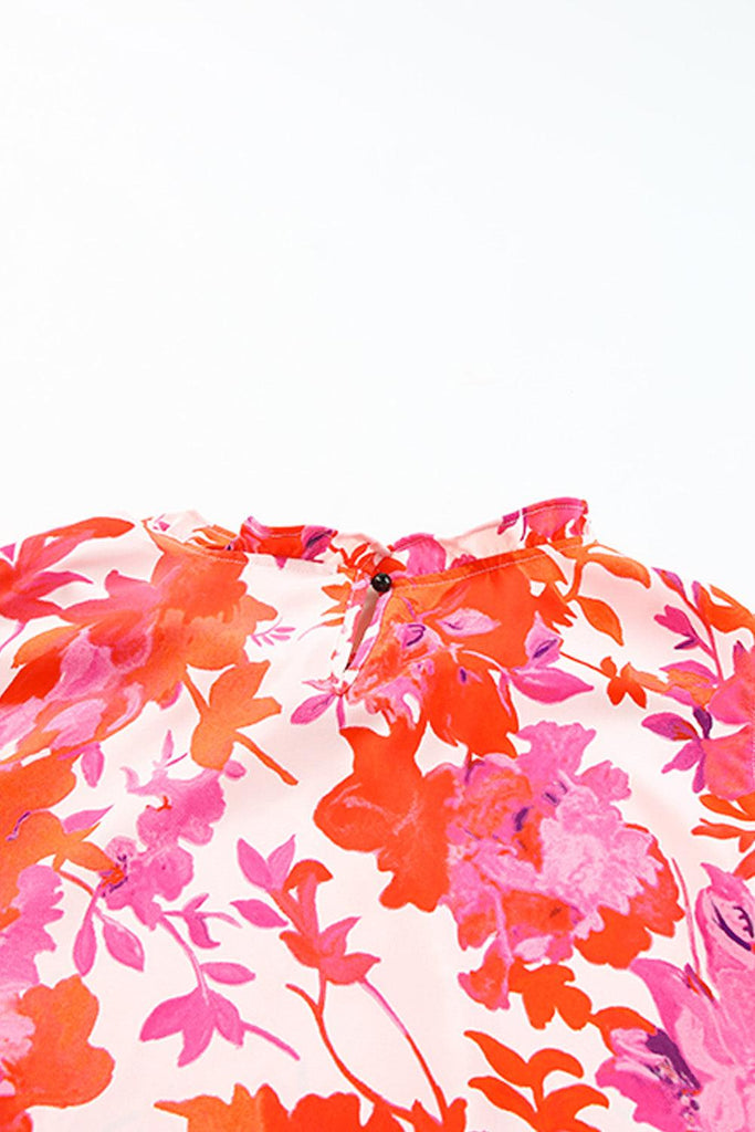 Plus Size Floral Flutter Sleeve Round Neck Blouse (Online Only) - Made by Trendsi , available in exclusive, june, online, Plus size, Ship From Overseas, Shirts, Tops , located in Panama City, FL.